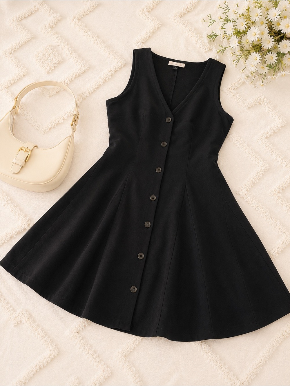 Black Sleeveless Button-Front Fit & Flare Dress